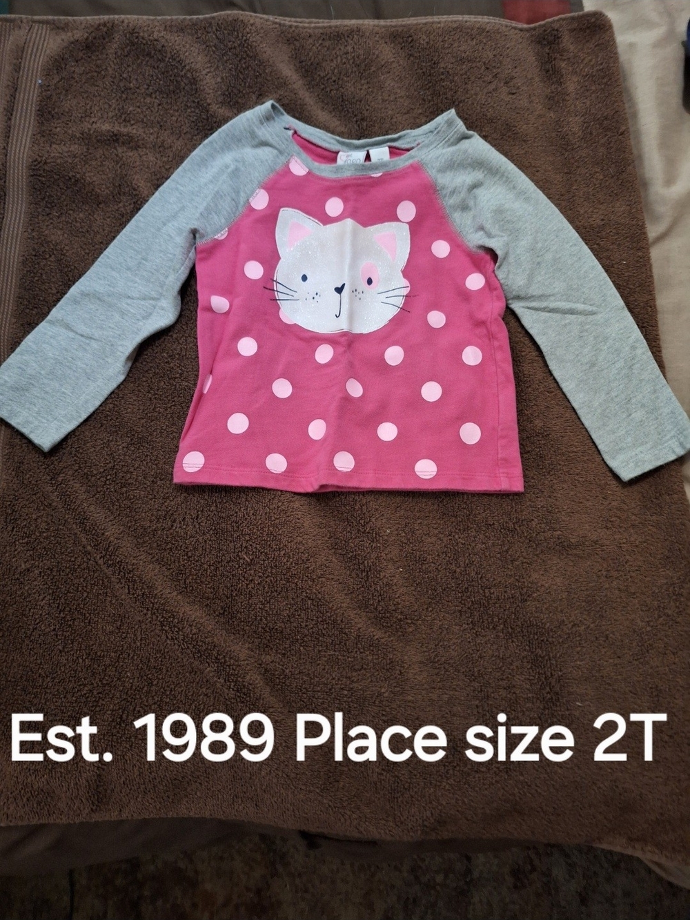 Est. 1989 Place Pink Polka Dot Cat Raglan Long Sleeve Top